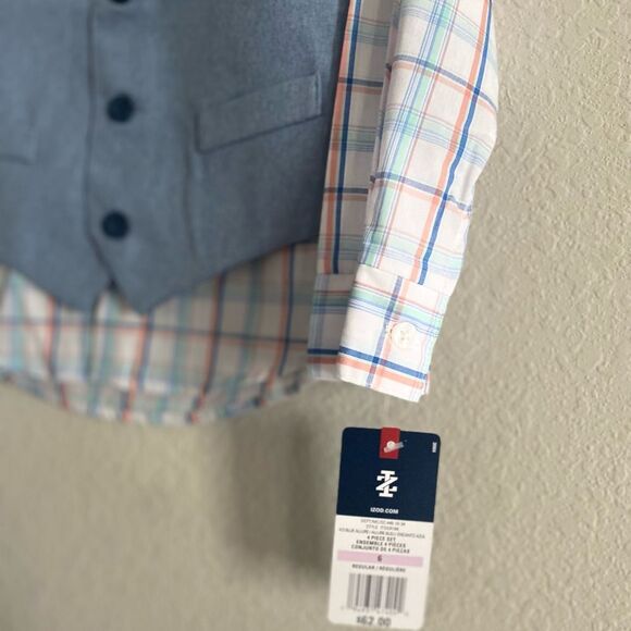 New Boy Izod 4-piece set Light Blue Plaid Vest Pants Plaid Shirt Tie Size 6 - Picture 5 of 8